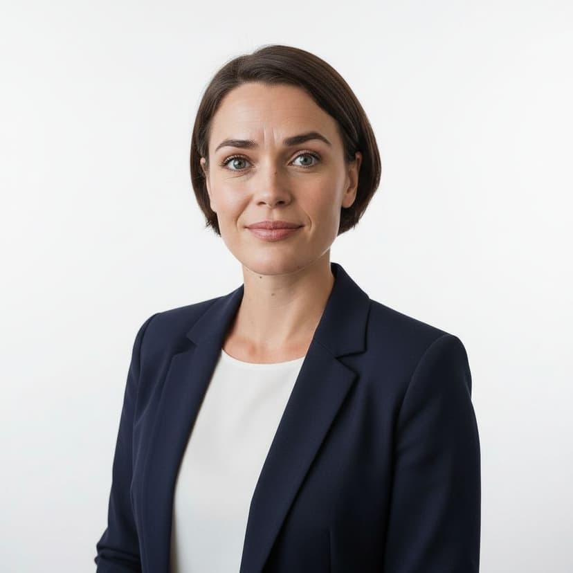 Professional journalist headshot of a woman in a blazer