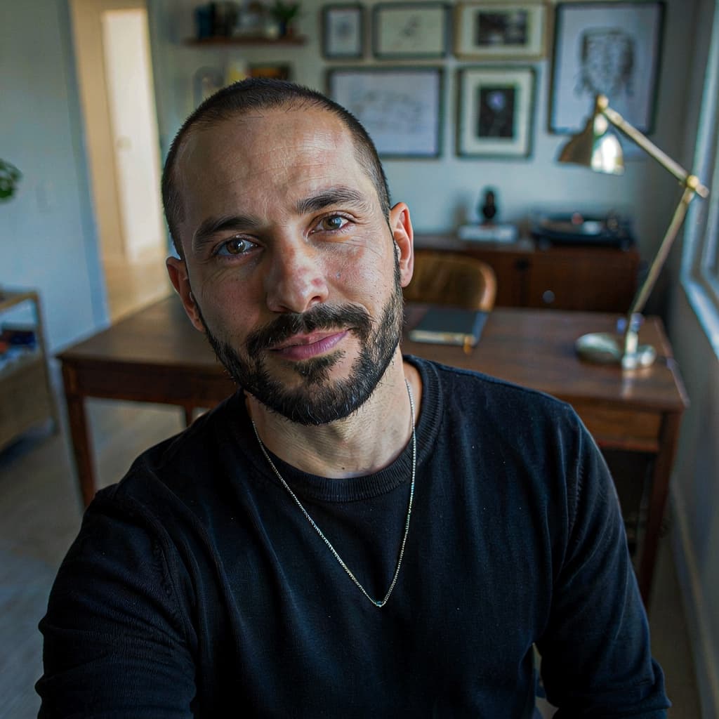 Home office selfie of a male entrepreneur before brand photo generation