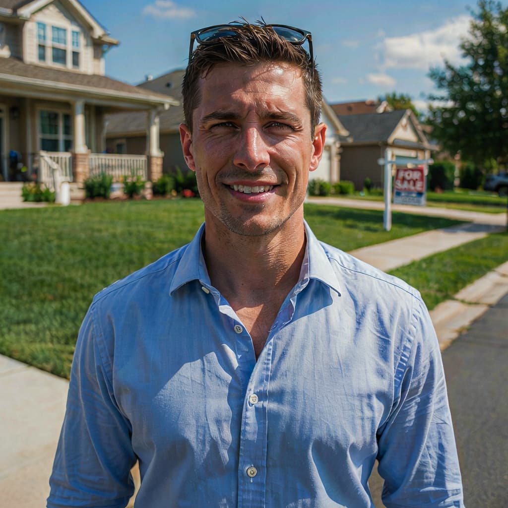 Yard sign selfie of a male real estate agent before headshot generation