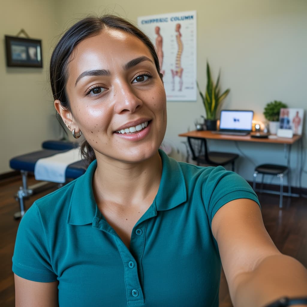 Clinic selfie of a female chiropractor before headshot generation