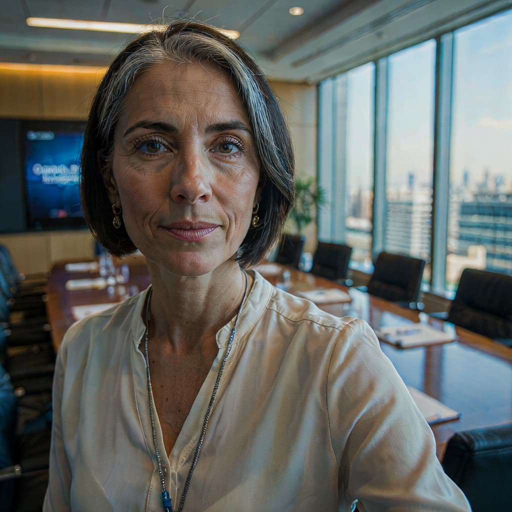 Boardroom selfie of a female executive before headshot generation
