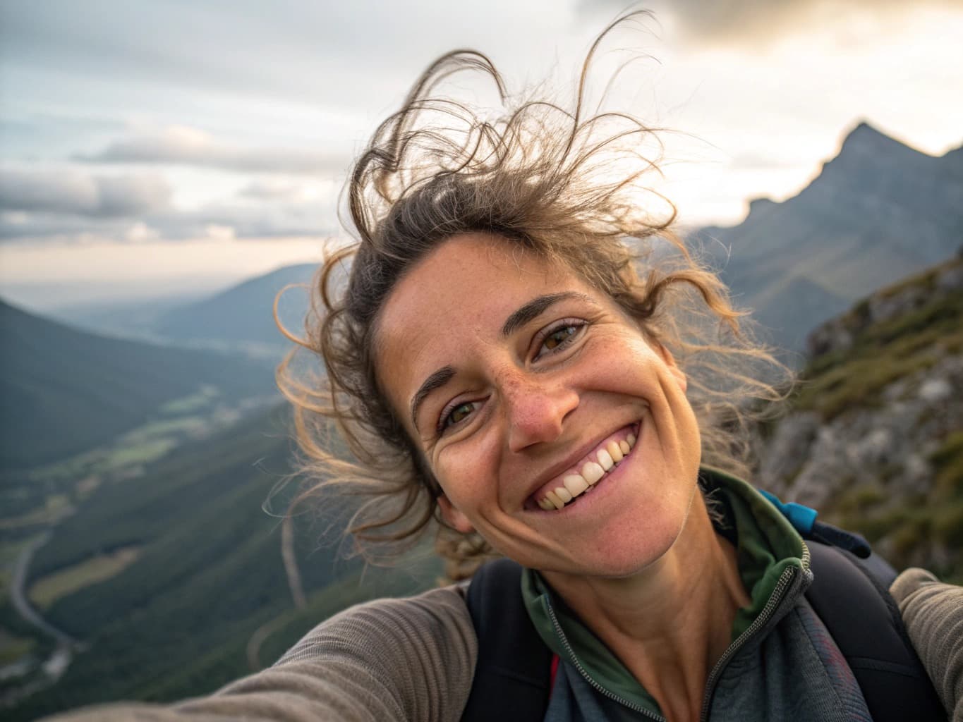 Hiking selfie of a woman before headshot generation