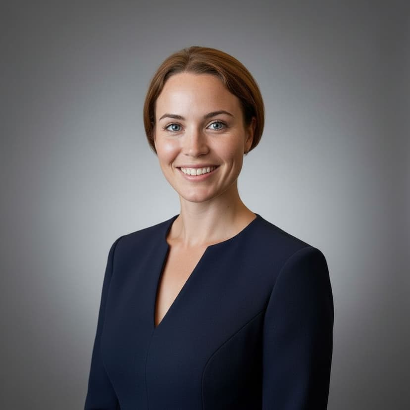 Professional interior designer headshot of a woman in a formal dress