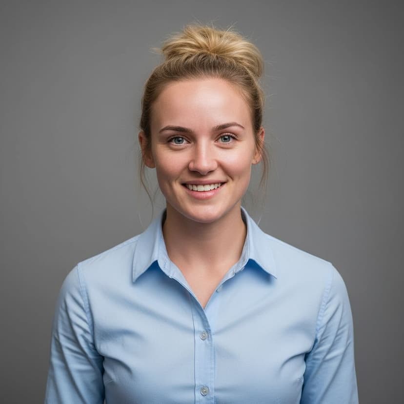 Professional personal trainer headshot of a woman in a smart shirt