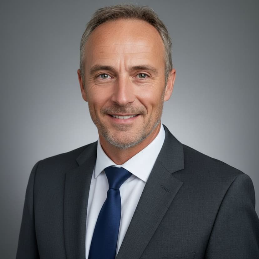 Professional project manager headshot of a man in a business suit