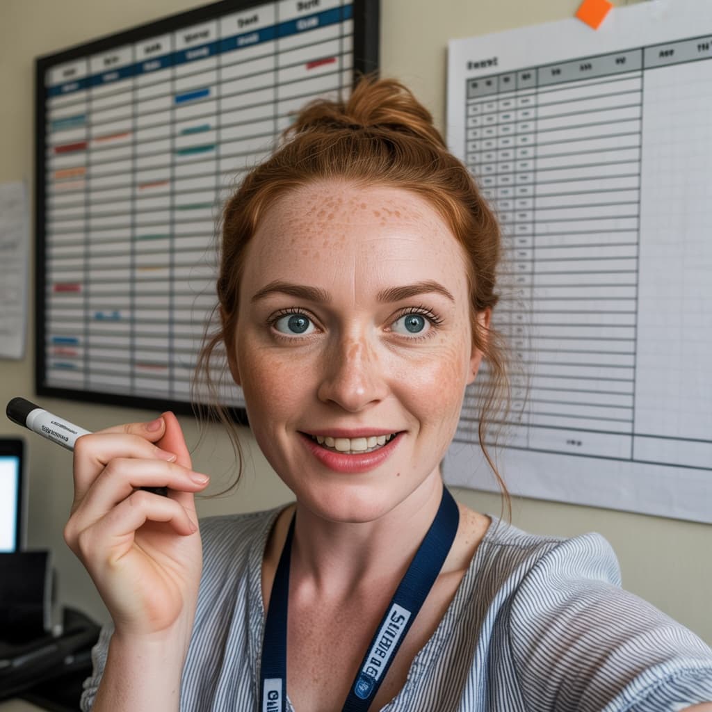 Kanban board selfie of a female project manager before headshot generation