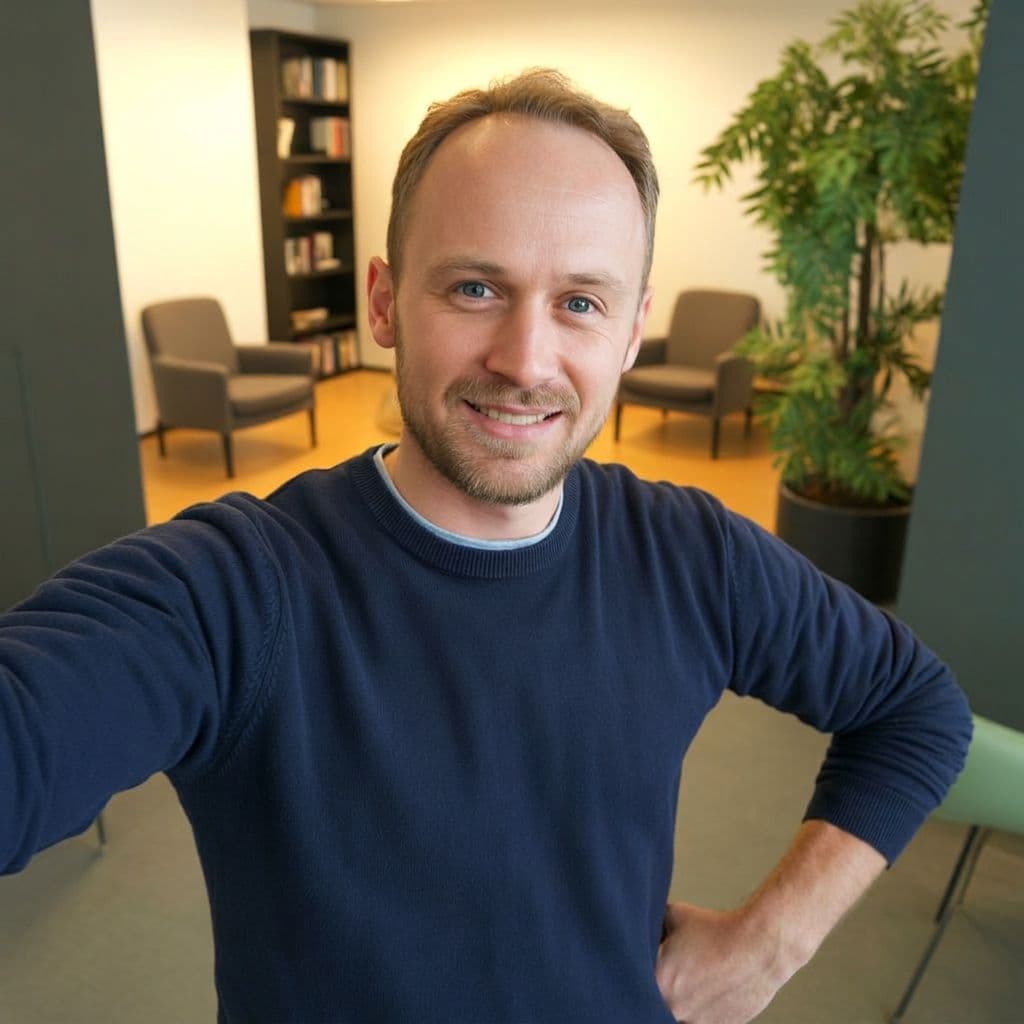 Office selfie of a male recruiter before headshot generation